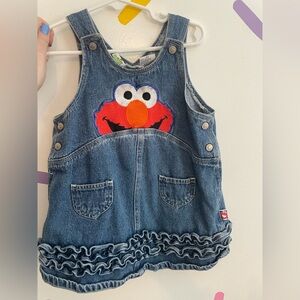 Vintage Sesame Street Elmo Denim Overall Ruffle Dress